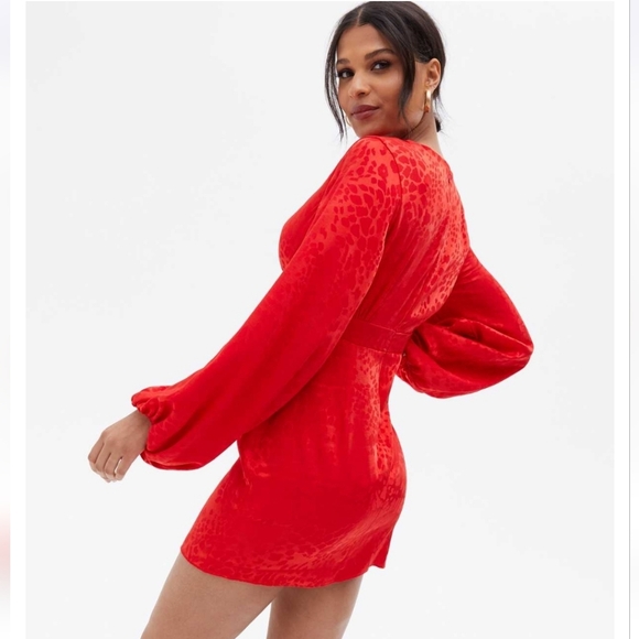 Red Leopard Jacquard Satin Mini Dress - Picture 15 of 15